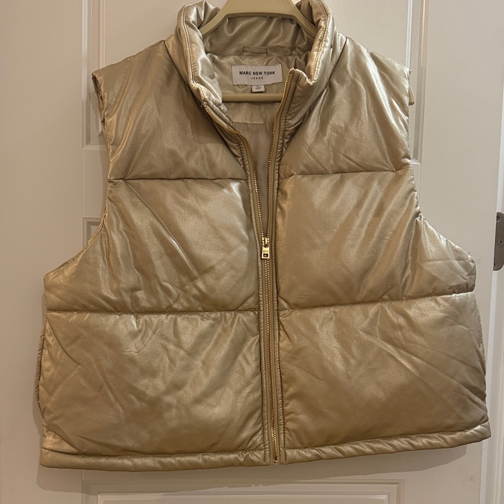 Metallic  Gold Faux Leather Puffer Vest by Marc New York.